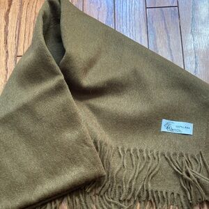 Classic 100% Italian Lana Fringe Wrap in Olive